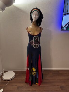 DIY handmade patchwork maxi dress small w/stretch Some Spotting bohemian chic